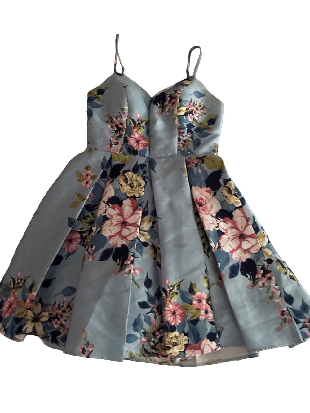 Teeze Me Light Blue Floral Spaghetti Strap Party Dress